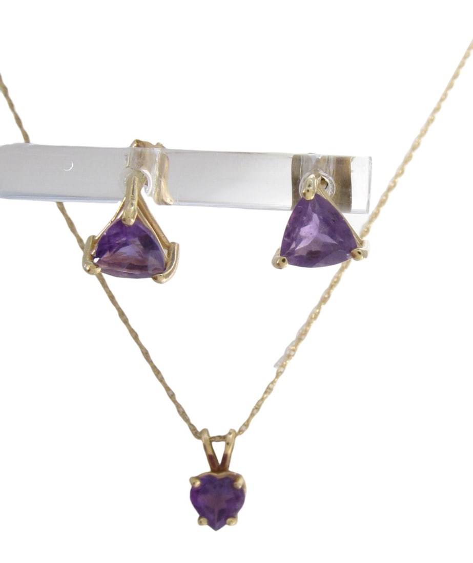 14K YG Amethyst Necklace, Earrings (1 of 2)