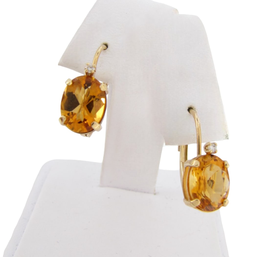 14K YG Citrine, Diamond Euro Wire Earrings (1 of 1)
