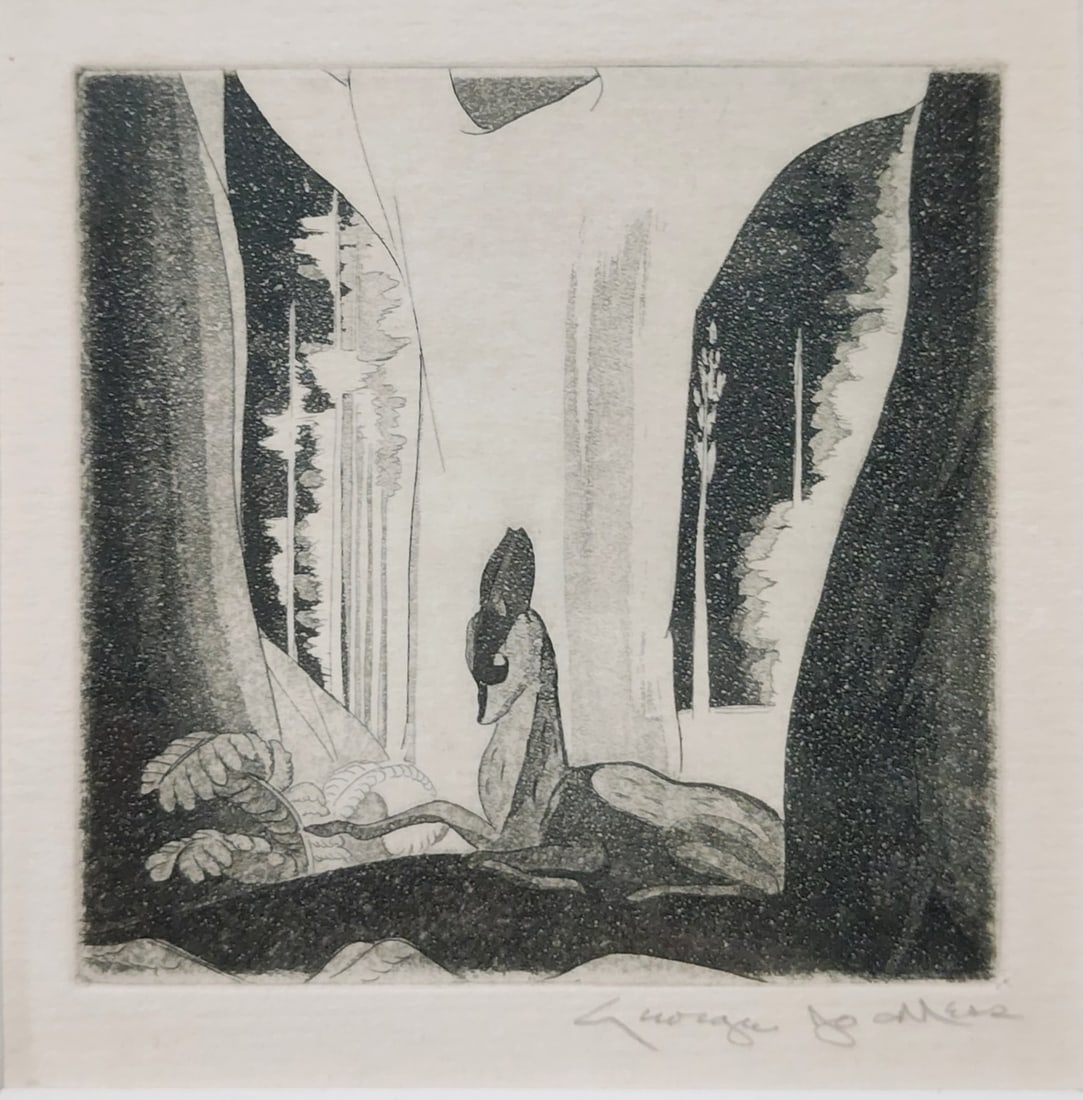 George Jo Mess Etching, Deer in Forest (1 of 4)