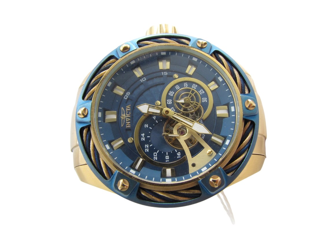 Invicta Bolt Model Men's Watch: Invicta model 26776 Bolt men's wristwatch, 52mm case, stainless bracelet, both with gold tone overlay, deployant buckle, Chinese automatic movement, second hand subdial, original MSRP $1495