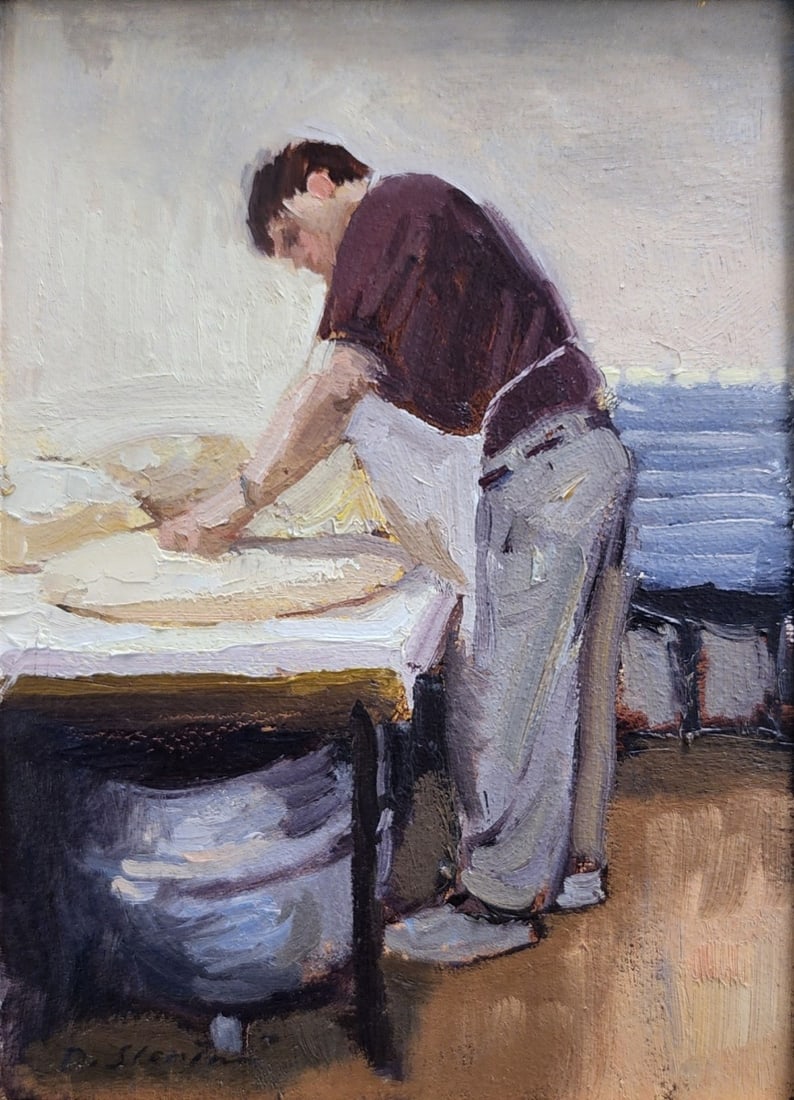 David Slonim 10x7 OB Making Dough: David Slonim (IN/FL, b 1966) 10x7 , OB , signed lower left , Making Dough size as framed: 15.5 x 12.5