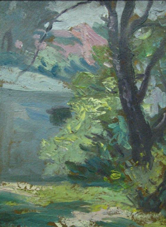 Otto Stark 12x9 O/B Spring Riverfront Landscape: Otto Stark (Amer. 1859-1926) 12x9 Oil on Board, Signed Lower Left, Spring Riverfront Landscape