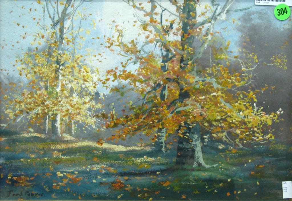 Fred Pearce 9.5x13.5 Watercolor Autumn Beeches: Fred Pearce (IN Early Twentieth Century) 9.5x13.5 Watercolor, signed lower left, "Autumn Beeches"