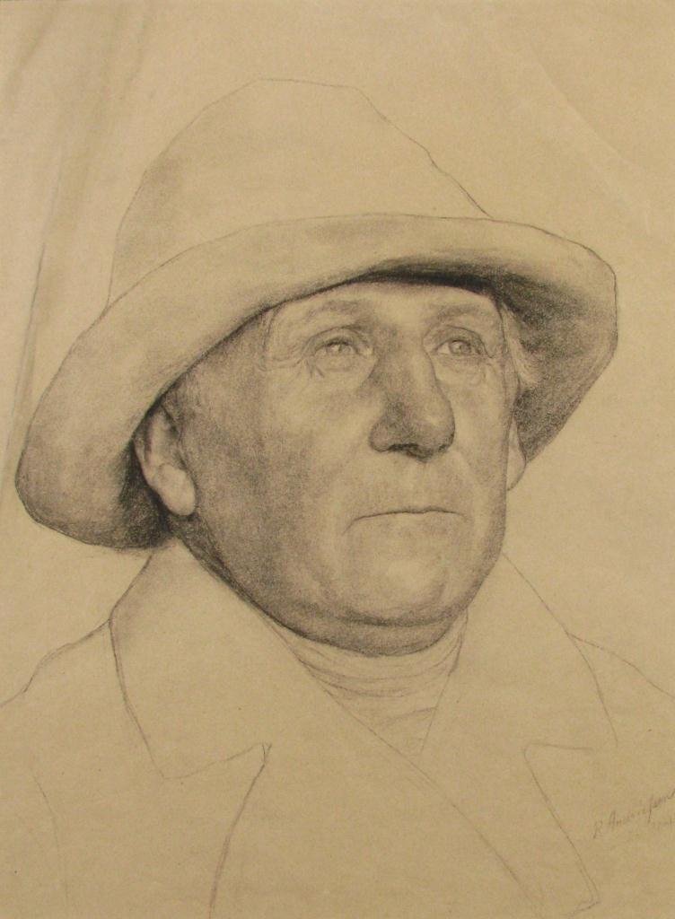 R. Andriessen Three Graphite Male Portraits: Richard Andriessen (Germany/US 1856-1910), Three graphite male portraits including: man's portrait facing right #19; old man with sunken cheeks #22; man in slouch hat #29; One signed and dated 1880, o