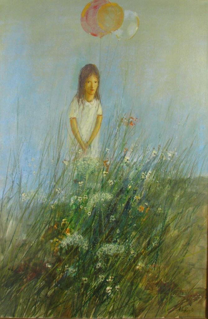 Anton Weiss 36 x 24 Oil on Canvas 'Girl': Anton Weiss (American, 20th Century), 36 x 24 Oil on Canvas, Signed lower right, entitled "Girl" (W.T. Berger)