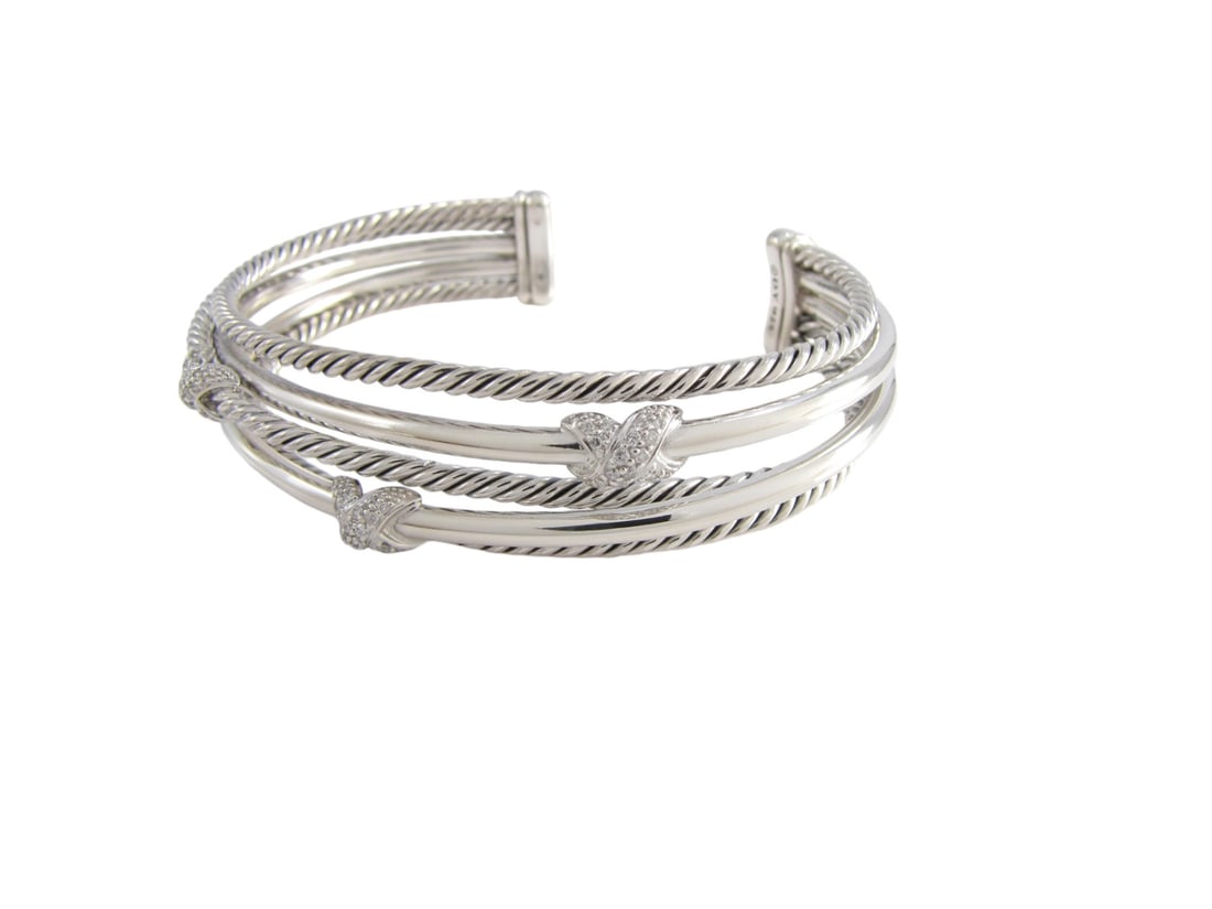 David Yurman Sterling Pave Diamond X Cuff Bracelet (1 of 3)