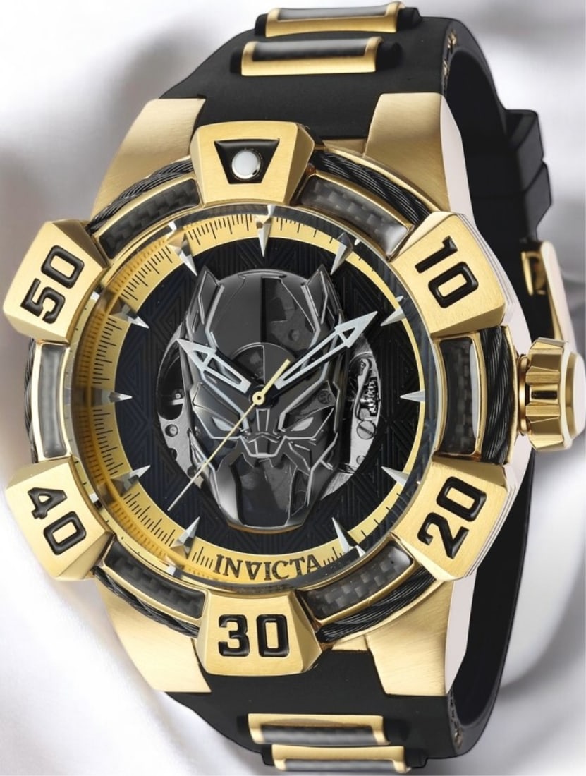 Invicta Men's Marvel Black Panther Watch-Automatic: Gent's Invicta Marvel Black Panther wristwatch, 52mm stainless case, China automatic movement, silicone and carbon fiber bracelet, model 40992, with original box and retail hang tag, original MSRP $1,