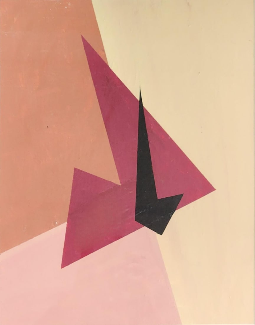 Judith Lauand 14x11 O/B Geometric Composition: Judith Lauand (Brazil, b 1922) 14x11 , O/B , signed verso , Geometric Composition circa 1966, with C of A from Roberto J Cayuso, size as framed: 23x20