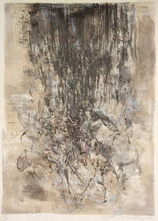 Zao Wou-Ki Lithograph, "L.V.", Ltd Edition: Zao Wou-Ki (Chinese-French, 1921-2013) lithograph, titre "L.V", circa 1960-1961, numbered 28/140, signed in pencil and dated lower right, in strip frame with plexiglas, sheet size 26 x 19.5