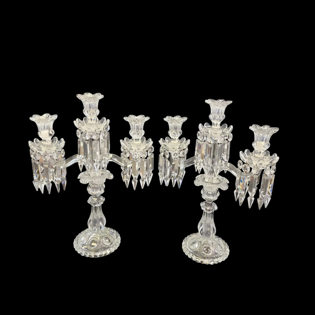 Pair of Baccarat Crystal 3-Light Candelabra (1 of 10)