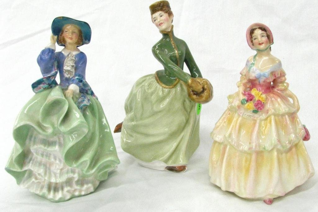Three Royal Doulton Porcelain Figures: Three Royal Doulton Porcelain Figures including "Irene", "Grace", and "Top O' the Hill"