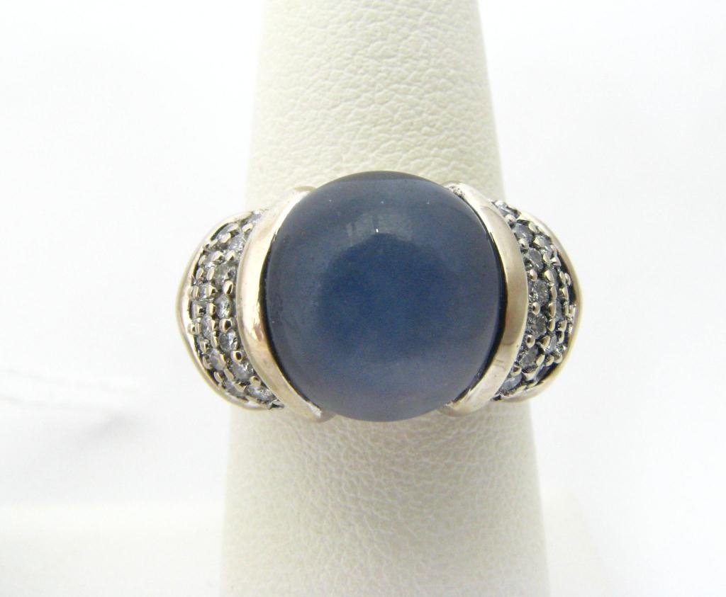 David Yurman 18K/SS Diamond and Chalcedony Ring: David Yurman, 18K white gold and sterling silver, diamond and blue chalcedony lady's ring 391638