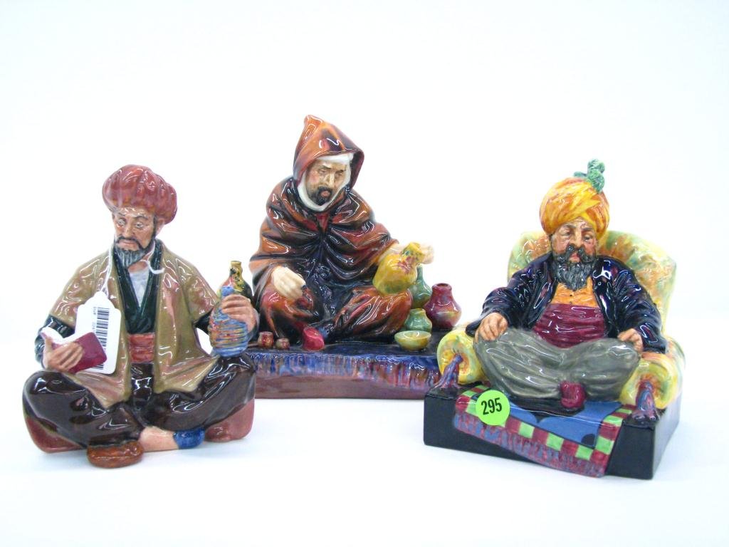 Three Royal Doulton Porcelain Figures: Three Royal Doulton porcelain figures including "Omar Khayyam", "Abdullah", and "The Potter"