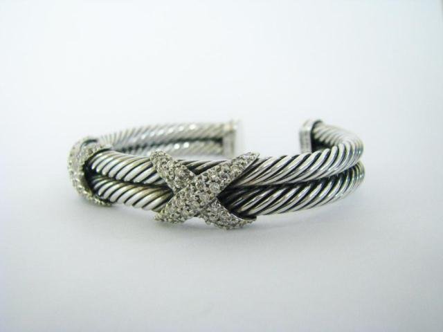 David Yurman 18K/SS Diamond Double X Cuff Bracele: David Yurman, 18K white gold and sterling silver, diamond Double X cuff bracelet, with 76 diamonds, approximately 1ctw, with new Yurman cloth bag