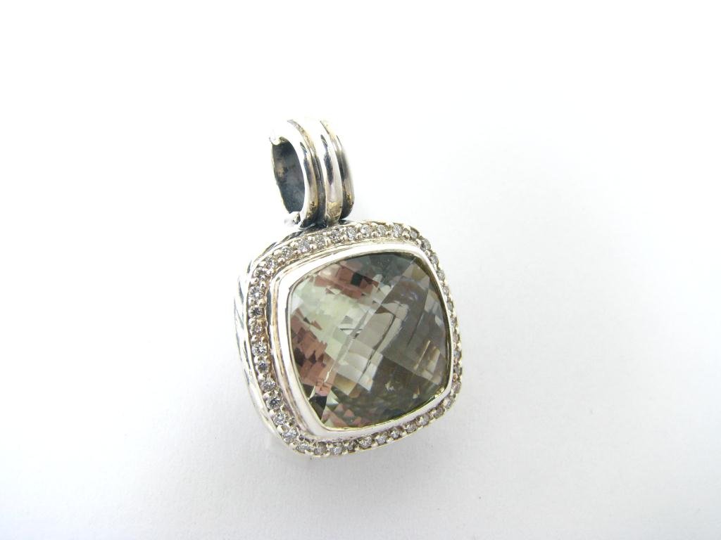 David Yurman Sterling Diamond, Sage Ice Enhancer: A David Yurman sterling silver enhancer with Sage Ice center stone accented by diamonds, approximately .8" square 391637