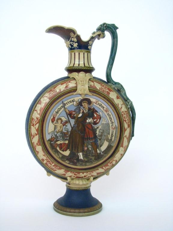 5 Liter Mettlach Stein #2381: 5 Liter Mettlach Footed Ewer #2381, with dragon handle, in very good condition, 1984 book value $1,600