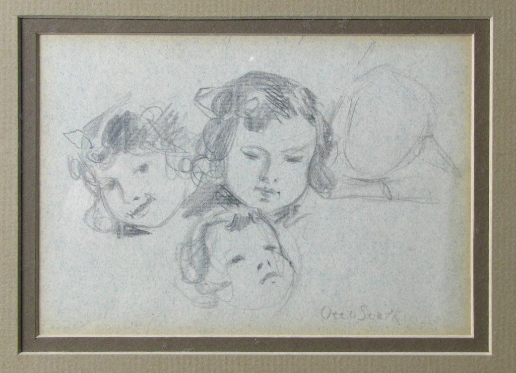 Otto Stark 4.5x6.5 Graphite Child Portrait Study: Otto Stark (IN, 1859-1926), 4.5" x 6.5" graphite, signed lower right, child portrait study, size as framed 12" x 14"