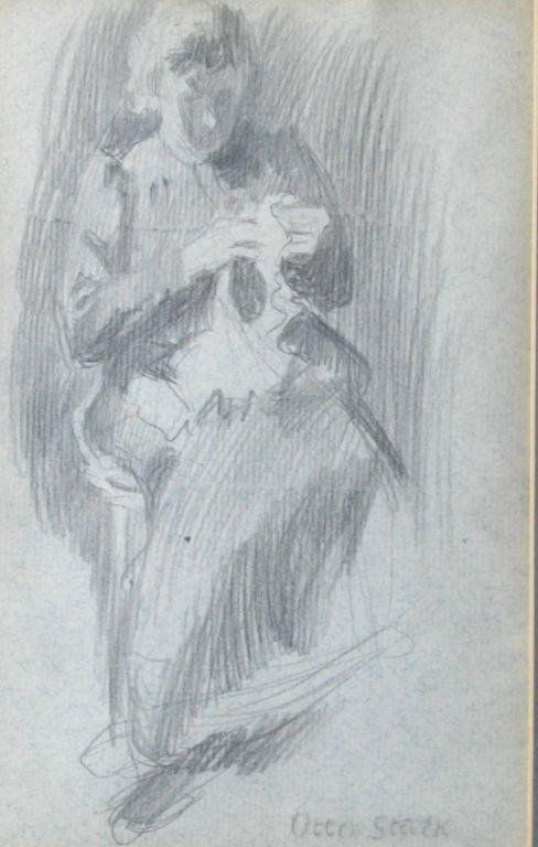 Otto Stark 8x5 Graphite Woman Knitting: Otto Stark (IN, 1859-1926), 8" x 5" graphite, signed lower right, woman knitting, size as framed 14.75" x 12.5"