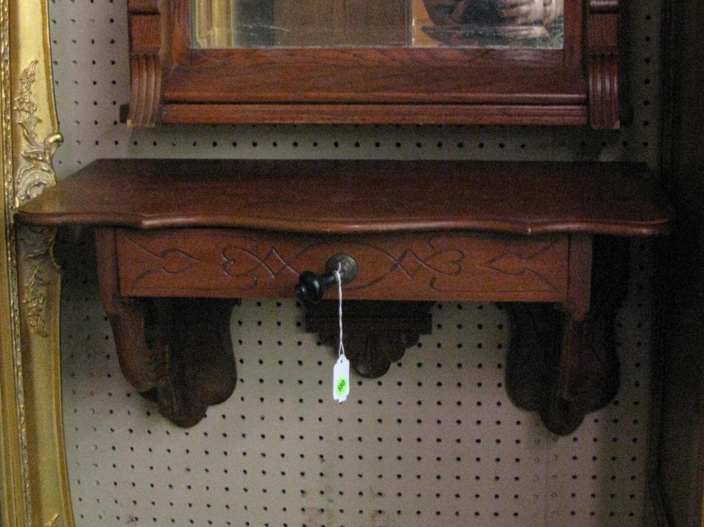 Victorian Carved Clock Shelf with Drawer: A Victorian carved clock shelf with drawer, 14.5 high x 27 x 11.5.
