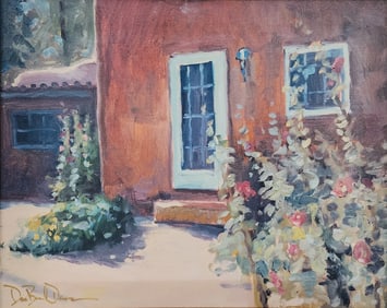 Dee Beard Dean 16x20 O/C Hollyhocks at the Door