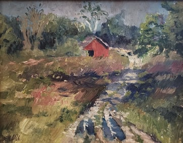 Lesley Haflich 11x14 O/C Red Barn, Landscape