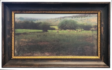 Framed lithograph on Canvas, Grazing Sheep