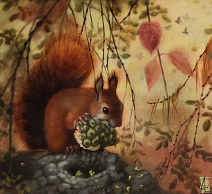 Ekaterina Fillimonova 10.5x11 Oil "Red Squirrel"
