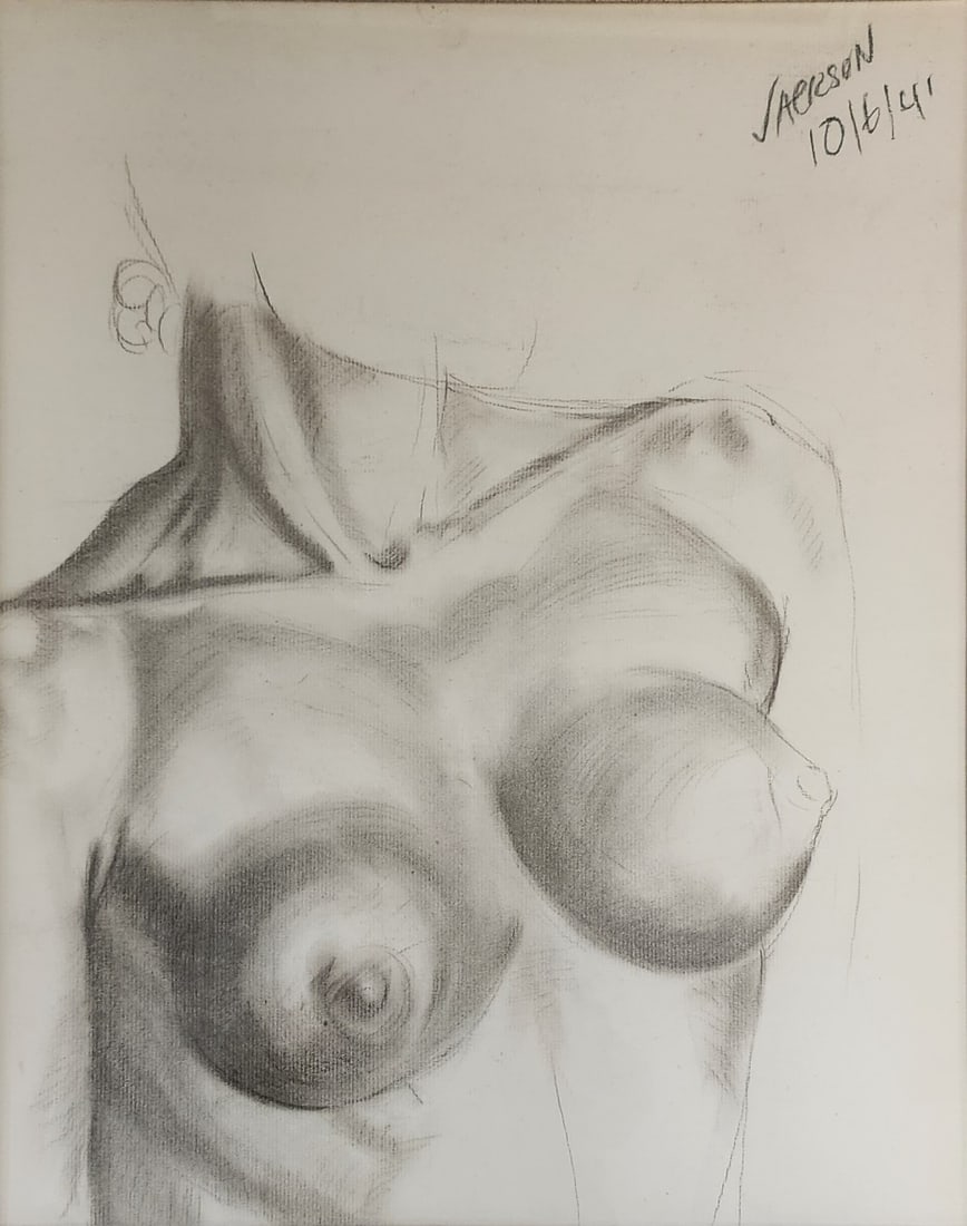 Emily Jackson Darnaby 19x15 Graphite Female Nude: Emily Jackson Darnaby (IN, 1921-1999) 19x15 , Graphite , signed upper right, 1941 , Female Nude size as framed: 29x 25