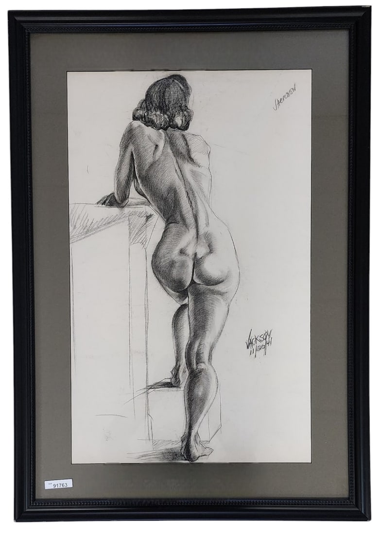 Emily Jackson Darnaby 25x15 Graphite Female Nude: Emily Jackson Darnaby (IN, 1921-1999) 25x15 , Graphite , signed lower right, 1941 , Female Nude size as framed: 32 x 23
