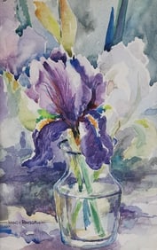 Nancy Rayborn 11x7 WC Bearded Iris in Vase