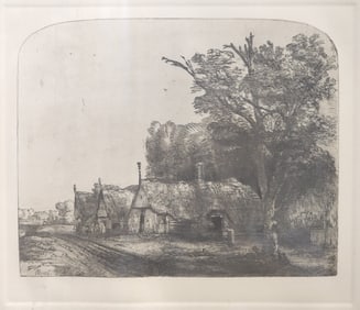 Rembrandt Restrike Etching, "...Three Cottages..."