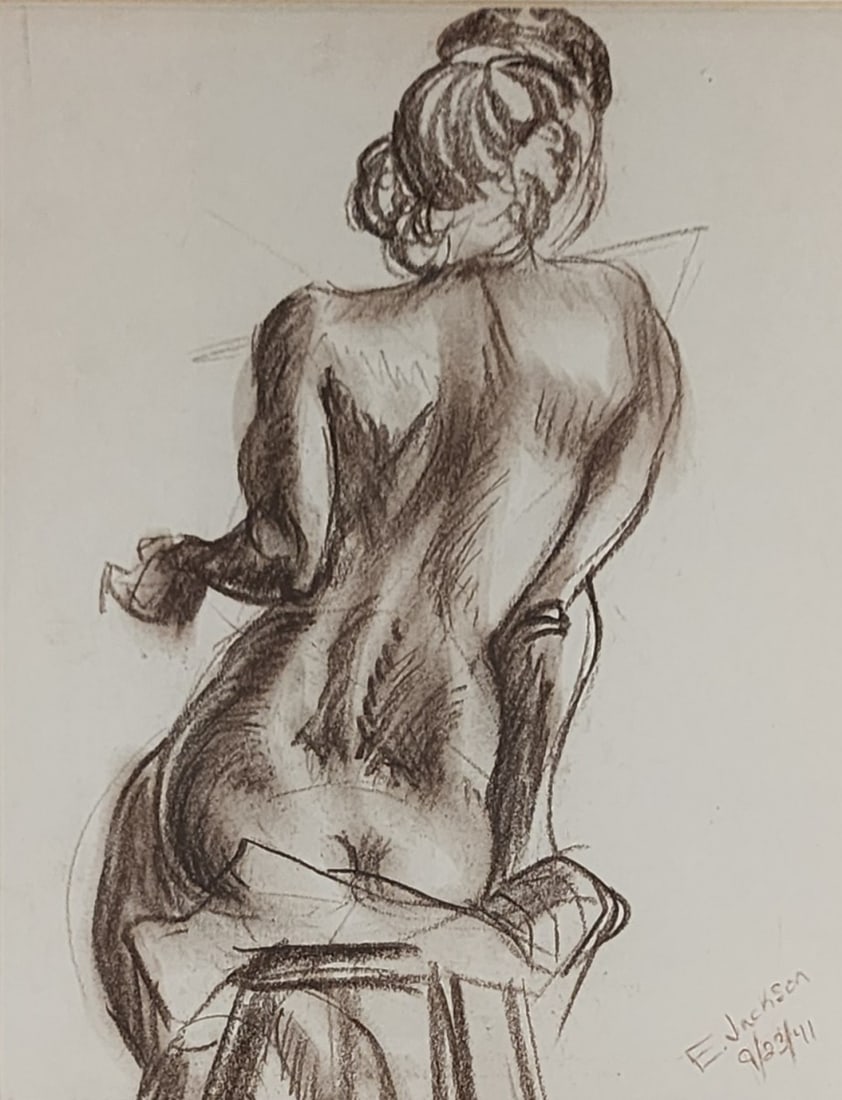 Emily Jackson Darnaby 9.5x7.5 Graphite Nude Study: Emily Jackson Darnaby (IN, 1921-1999) 9.5x7.5 , Graphite , signed lower right, 1941 , Nude Study size as framed: 18.5 x 15.5