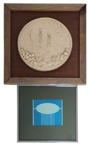 Framed Serigraph, and Ceramic Plaque