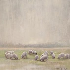 Melinda Spear-Huff 24x24 O/C Sheep in Landscape