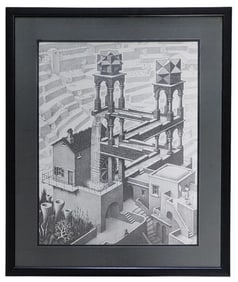 Framed Lithograph, MC Escher, "Waterfall"