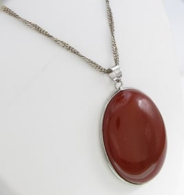 Carnelian, Sterling Pendant, Chain