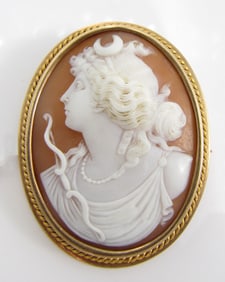 14K Yellow Gold Italian Shell Cameo Brooch/Pendant