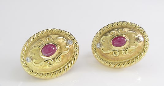 18K Yellow Gold Ruby French Back Earrings