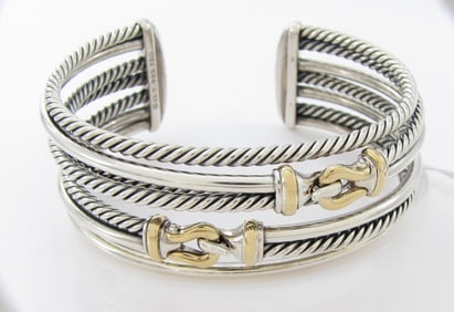 David Yurman Sterling, 18K Cable Buckle Bracelet