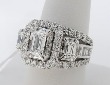 14K White Gold Multi-Row Diamond Ring, 3.20CTW