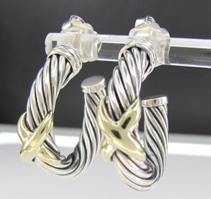 David Yurman 14K, Sterling X Hoop Earrings