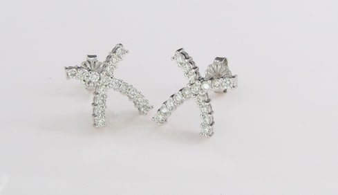 14K White Gold Diamond X Earrings