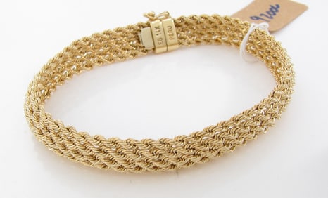 14K Yellow Gold Rope Style Bracelet, 5-Row