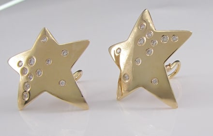 14K Thomas Michaels Diamond Star Earrings