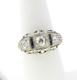 18K Antique WG Belais Diamond, Sapphire Ring