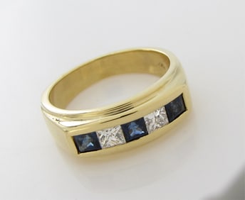 18K YG Gentleman's Sapphire, Diamond Ring