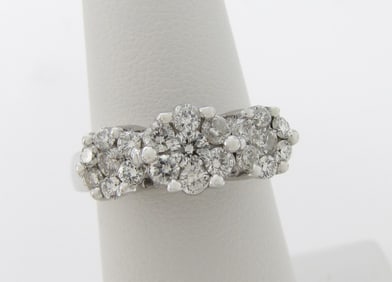 14K White Gold Diamond Cluster Ring, ~1CT