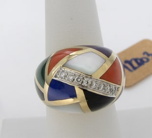 14K Yellow Gold Asch Grossbardt Multi Stone Ring