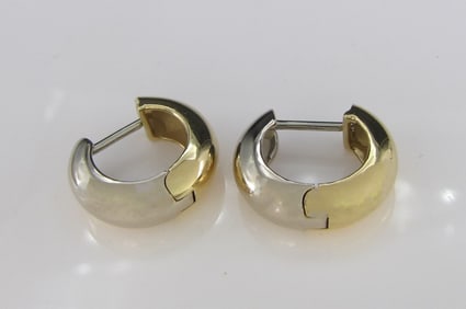Pair of 14K White/Yellow Gold Huggie Earrings