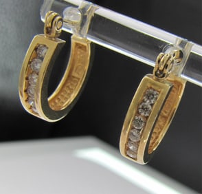 14K Yellow Gold Diamond Huggie Earrings